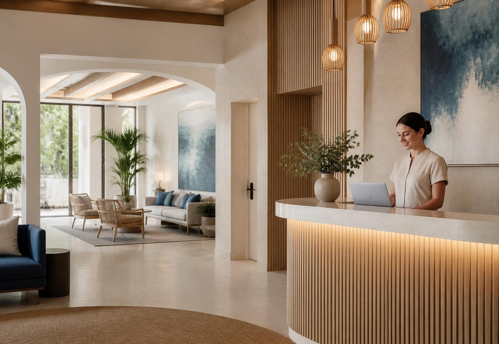 Recepción de un hotel independiente atendiendo una reservación